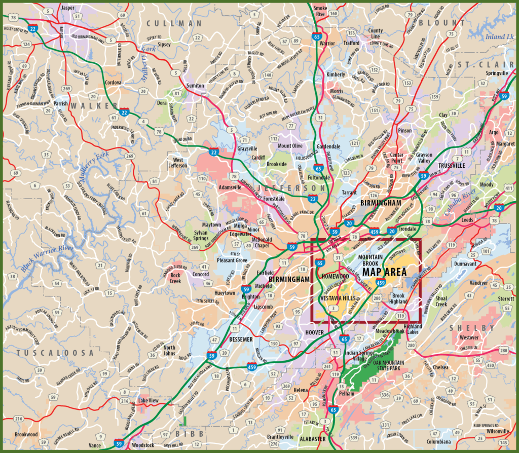 Area Map Of Birmingham Alabama 1024x894 