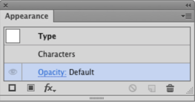 Adobe Illustrator's Appearance dialog box with white fill chosen for type