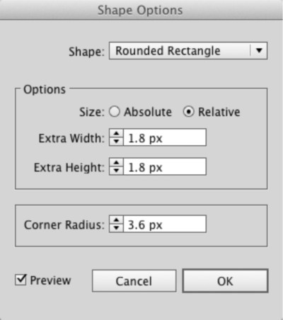 Adobe Illustrator's text box shape dialog box